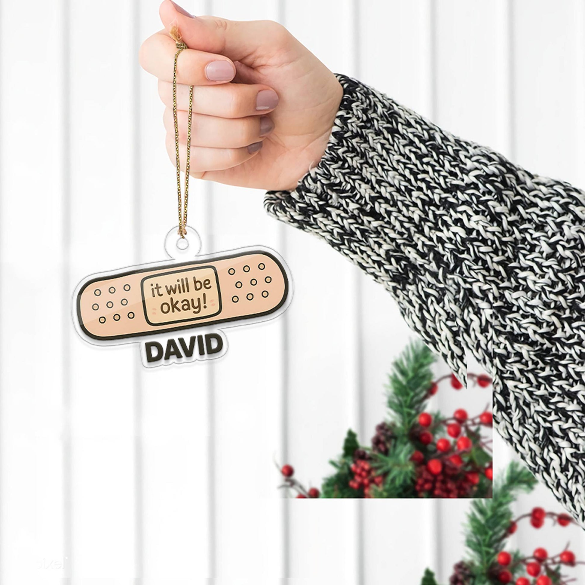 Personalized Bandaid It Will Be Okay Acrylic Ornament, Funny Ornament Gift, Holiday Xmas Decor, Gift For Friends