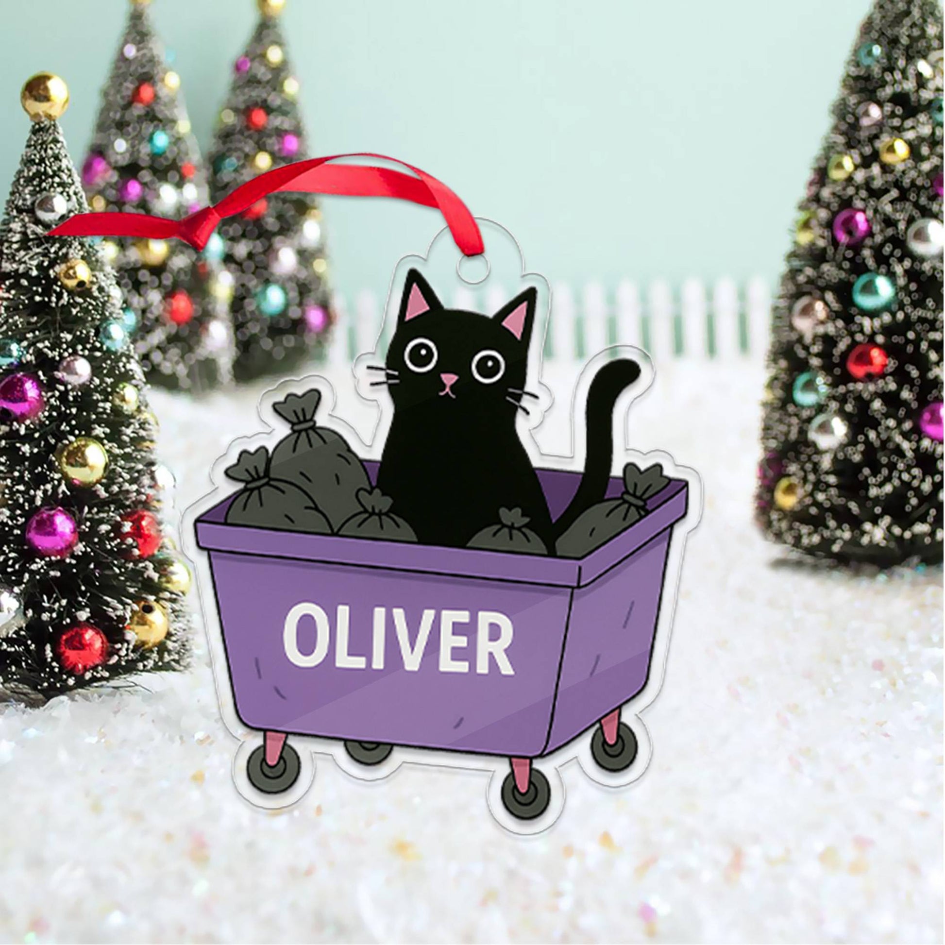 Personalized Black Cat In The Trash Acrylic Ornament, Cat Hanging Tree Decoration, Trash Ornament, Gift for Friend, Funny Ornament Gift