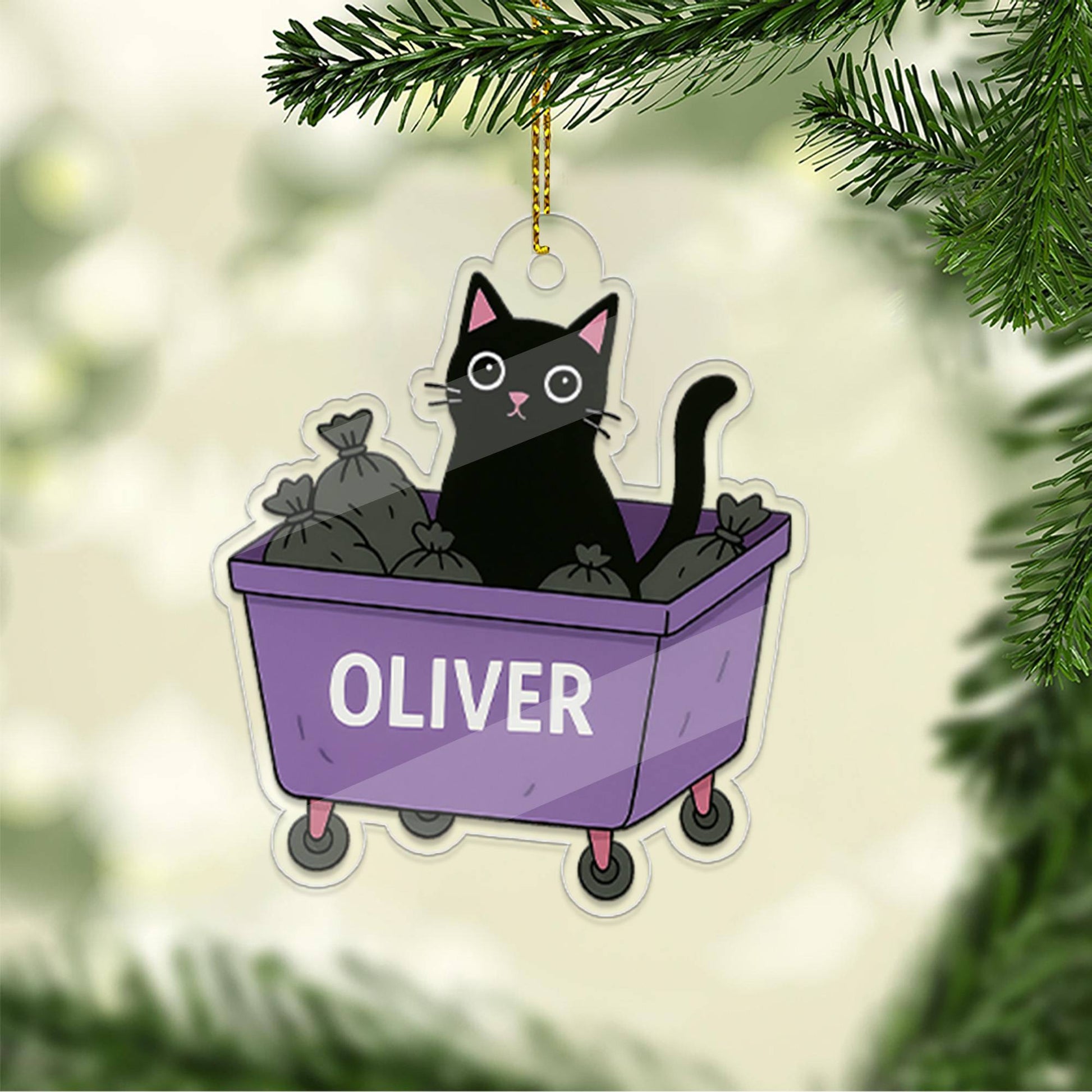 Personalized Black Cat In The Trash Acrylic Ornament, Cat Hanging Tree Decoration, Trash Ornament, Gift for Friend, Funny Ornament Gift