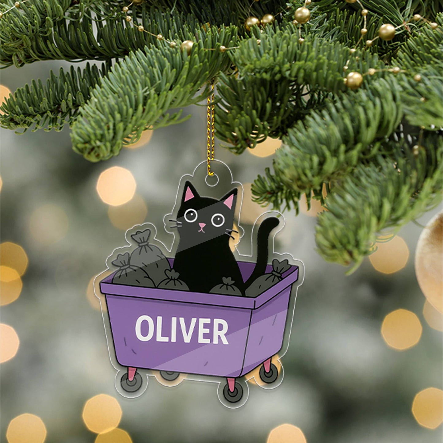 Personalized Black Cat In The Trash Acrylic Ornament, Cat Hanging Tree Decoration, Trash Ornament, Gift for Friend, Funny Ornament Gift