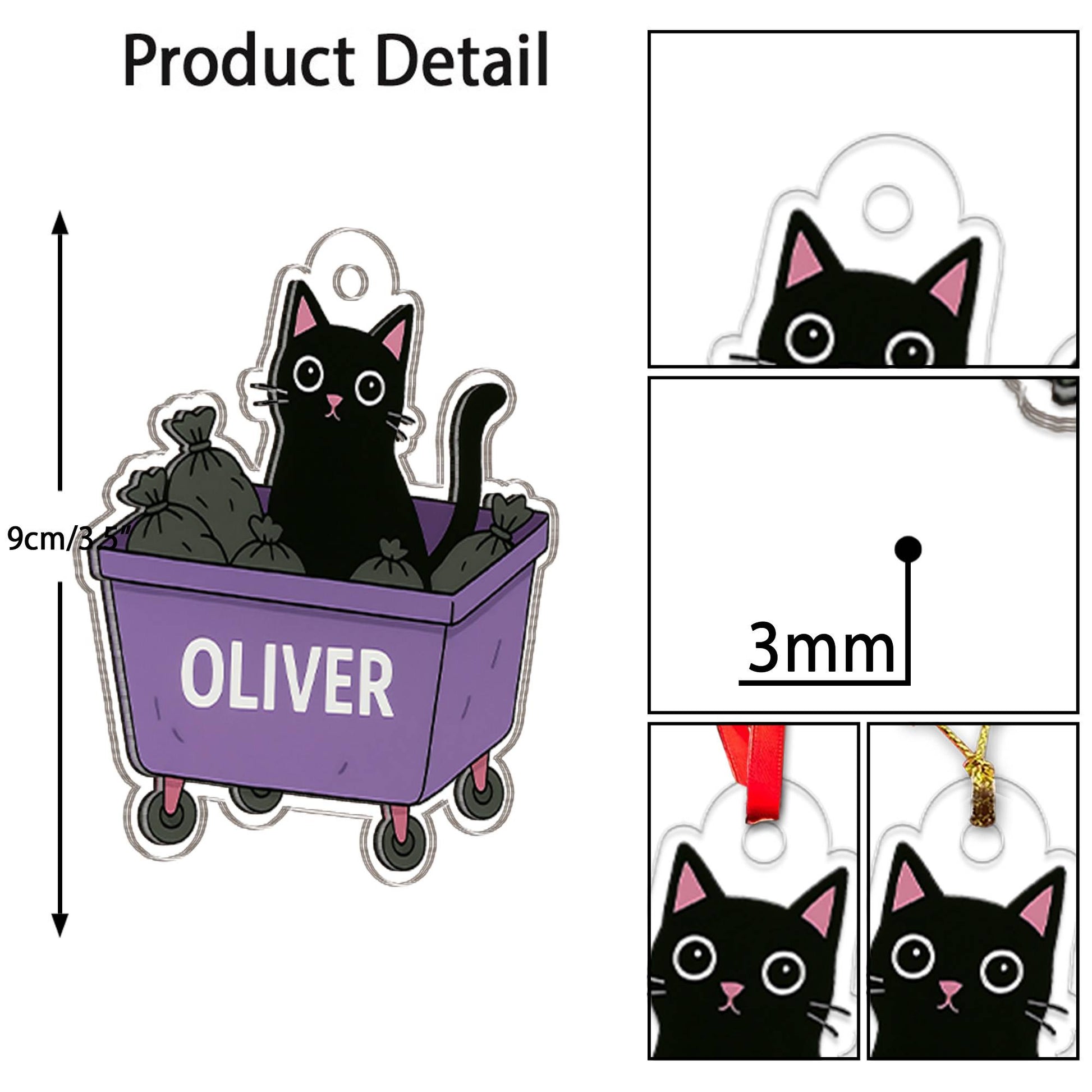 Personalized Black Cat In The Trash Acrylic Ornament, Cat Hanging Tree Decoration, Trash Ornament, Gift for Friend, Funny Ornament Gift