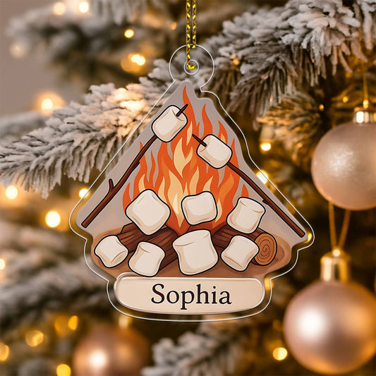 Personalized Campfire and Marshmallows Ornament, Custom Christmas Ornament, Camping Lover Gift, Cozy Holiday Keepsake, Unique Decoration