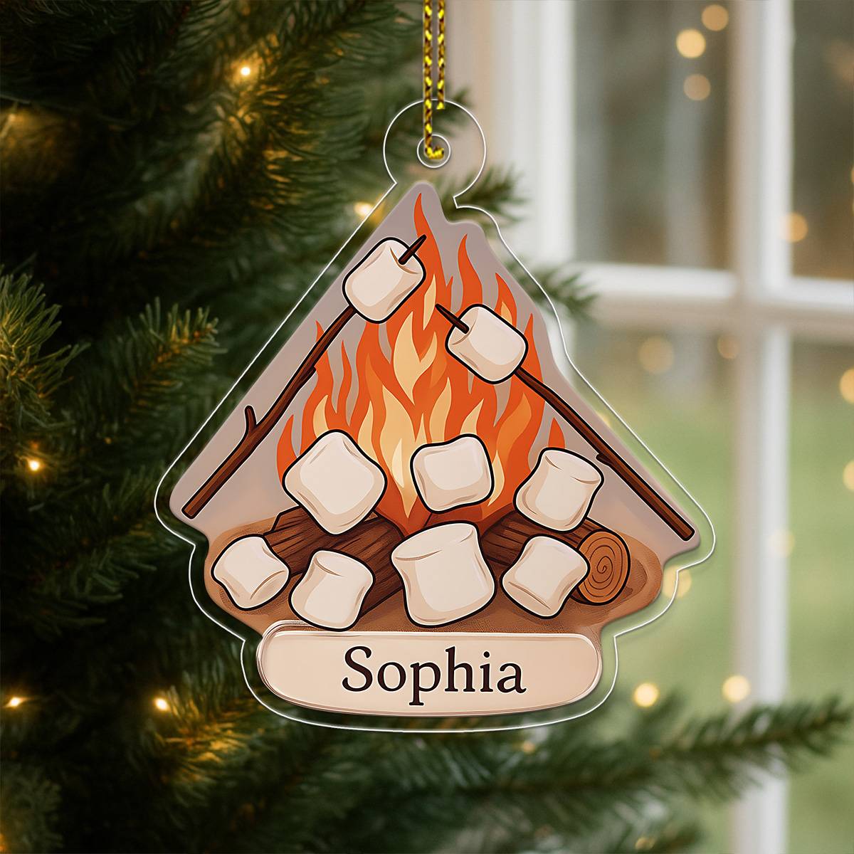 Personalized Campfire and Marshmallows Ornament, Custom Christmas Ornament, Camping Lover Gift, Cozy Holiday Keepsake, Unique Decoration