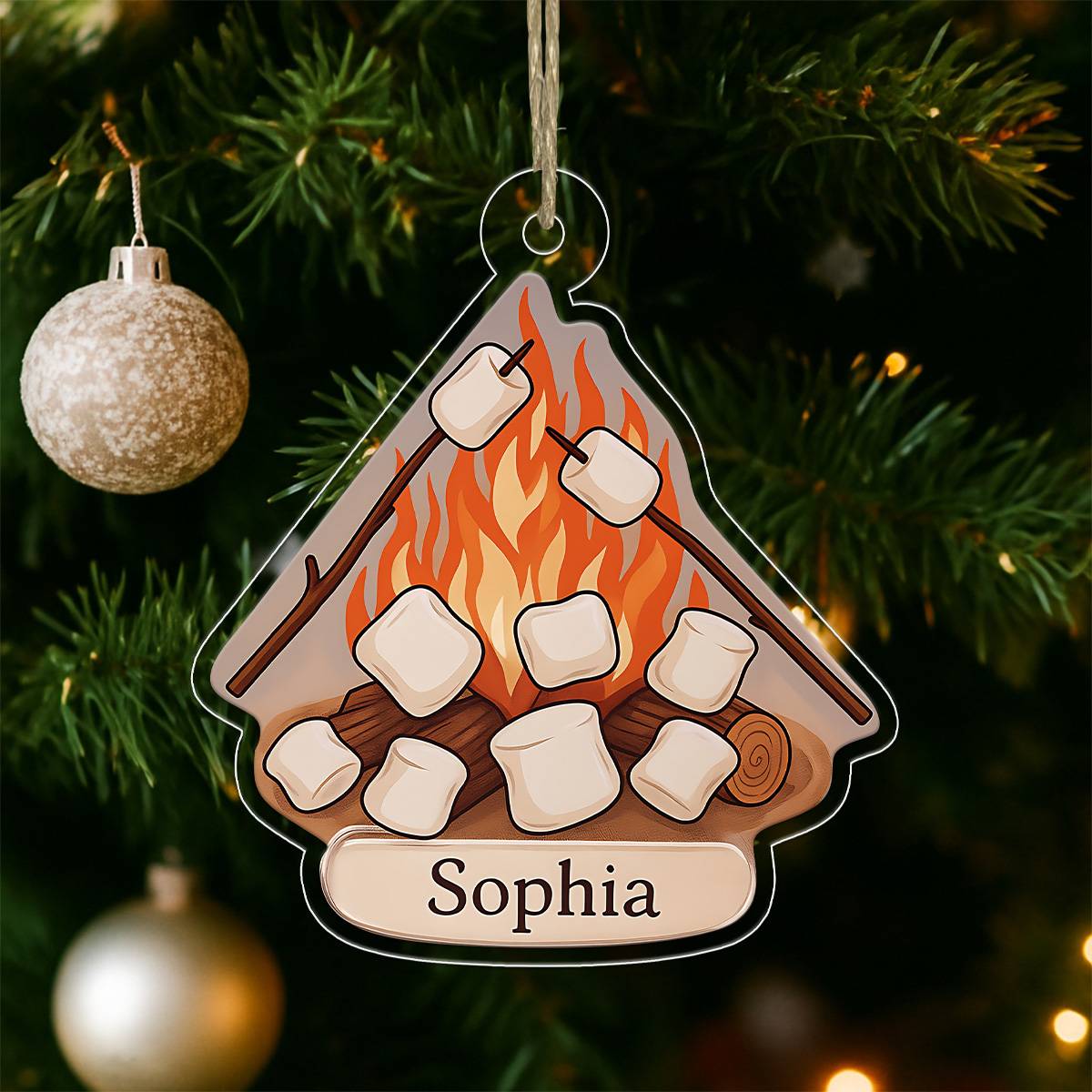 Personalized Campfire and Marshmallows Ornament, Custom Christmas Ornament, Camping Lover Gift, Cozy Holiday Keepsake, Unique Decoration
