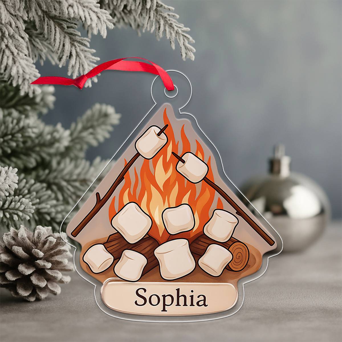 Personalized Campfire and Marshmallows Ornament, Custom Christmas Ornament, Camping Lover Gift, Cozy Holiday Keepsake, Unique Decoration