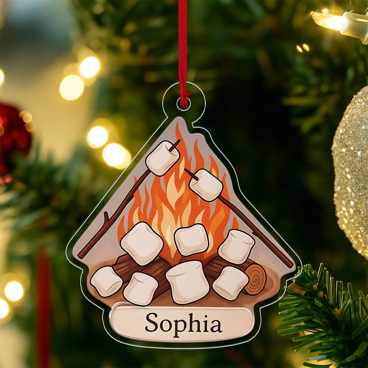 Personalized Campfire and Marshmallows Ornament, Custom Christmas Ornament, Camping Lover Gift, Cozy Holiday Keepsake, Unique Decoration