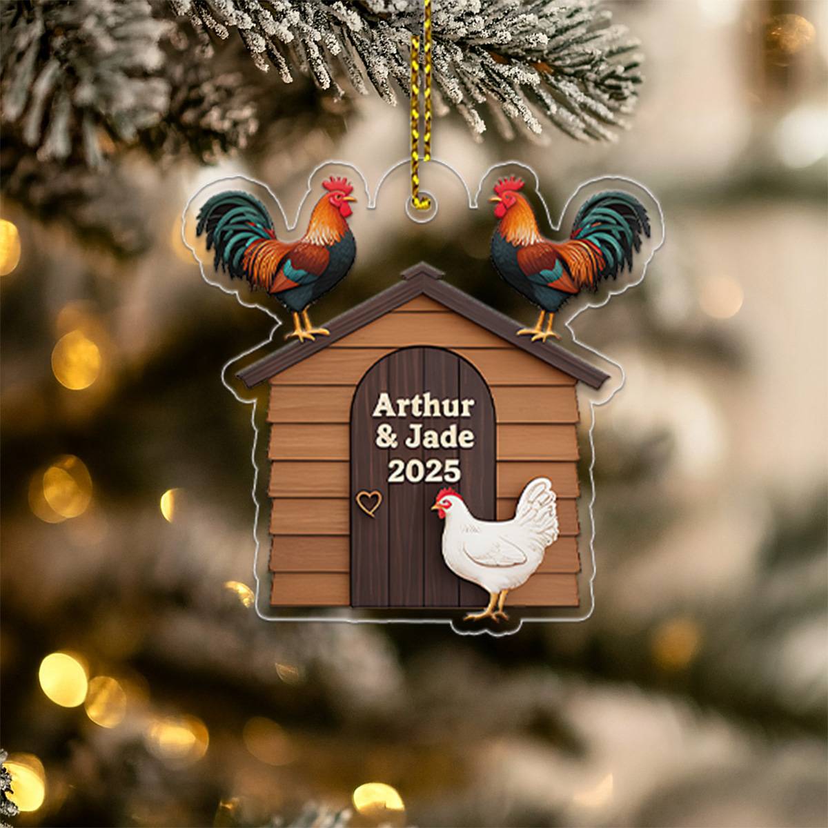 Personalized Chicken Coop Christmas Ornament, Custom Farm with Chickens, Rustic Holiday Tree Decor, Farming Ornament, Farmer Gift Lovers