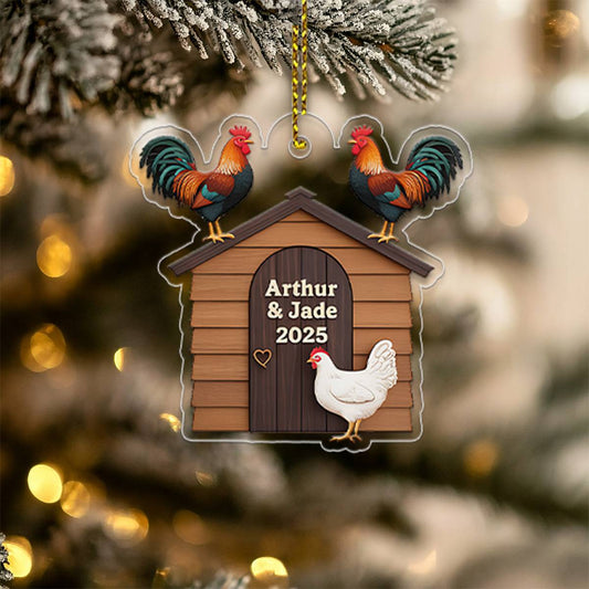 Personalized Chicken Coop Christmas Ornament, Custom Farm with Chickens, Rustic Holiday Tree Decor, Farming Ornament, Farmer Gift Lovers