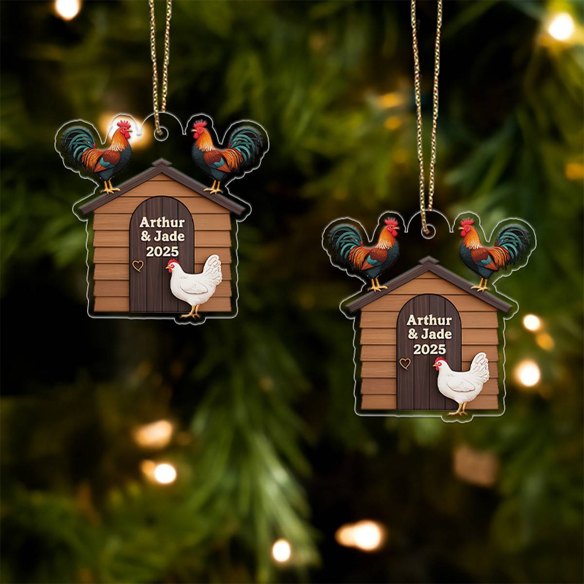 Personalized Chicken Coop Christmas Ornament, Custom Farm with Chickens, Rustic Holiday Tree Decor, Farming Ornament, Farmer Gift Lovers