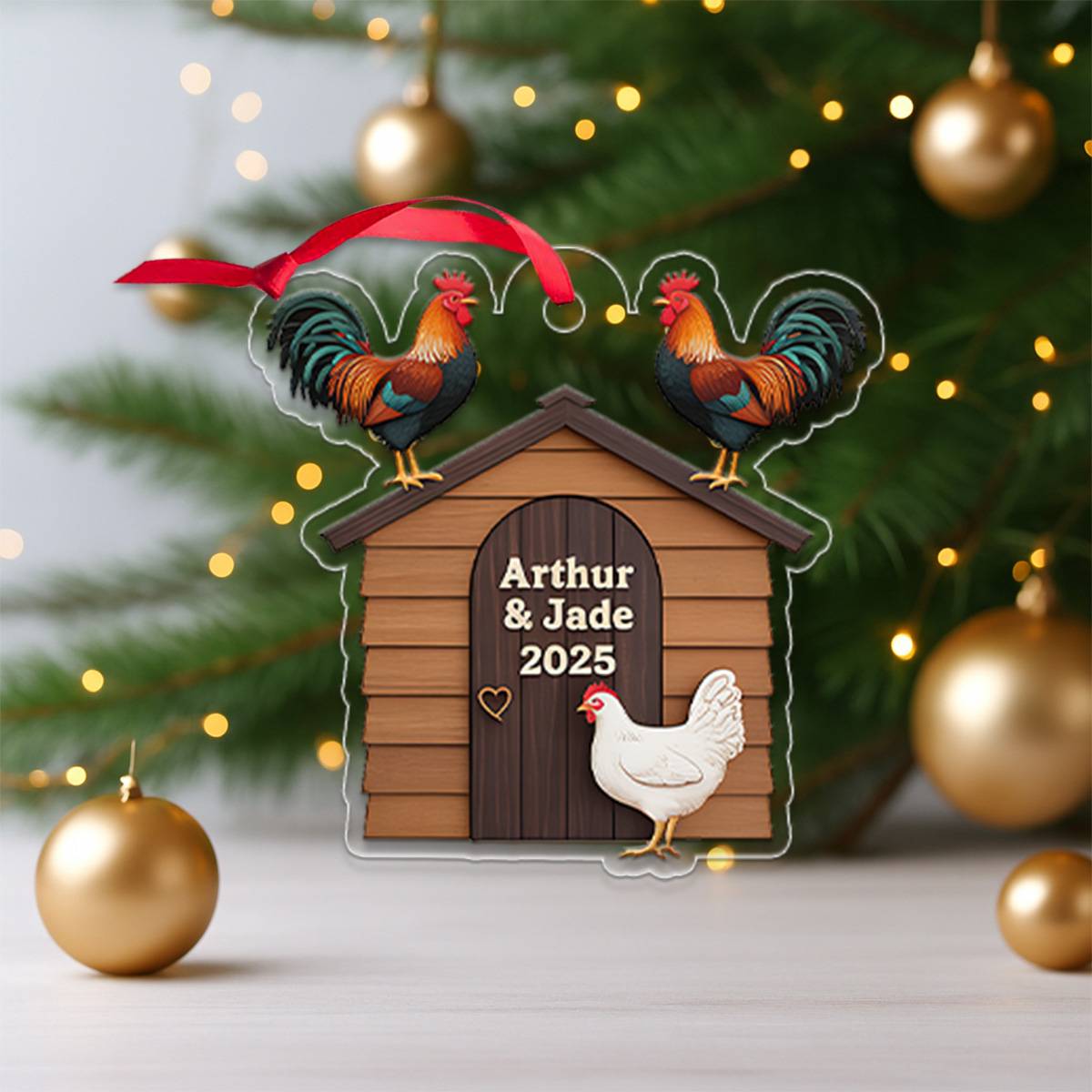 Personalized Chicken Coop Christmas Ornament, Custom Farm with Chickens, Rustic Holiday Tree Decor, Farming Ornament, Farmer Gift Lovers
