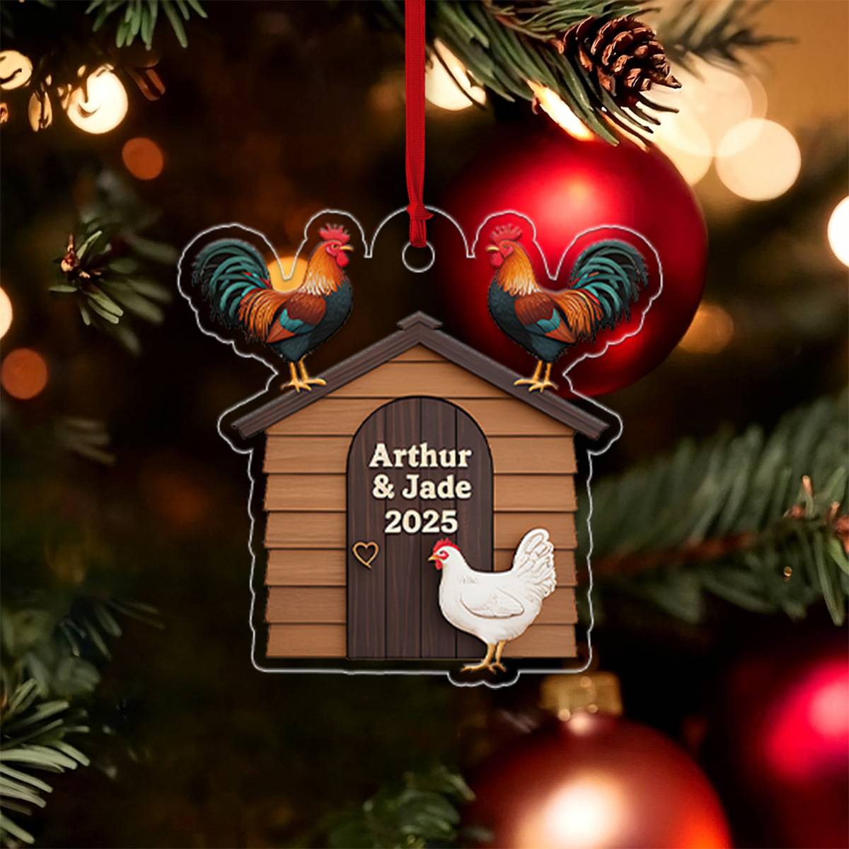 Personalized Chicken Coop Christmas Ornament, Custom Farm with Chickens, Rustic Holiday Tree Decor, Farming Ornament, Farmer Gift Lovers