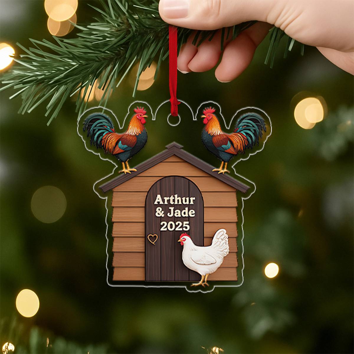 Personalized Chicken Coop Christmas Ornament, Custom Farm with Chickens, Rustic Holiday Tree Decor, Farming Ornament, Farmer Gift Lovers