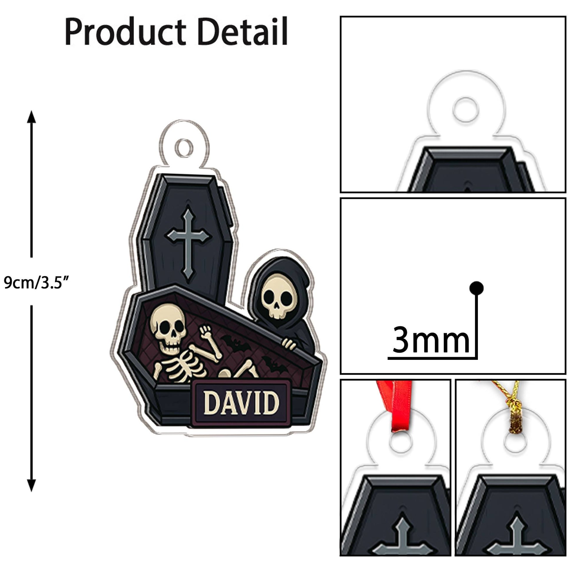 Personalized Coffin With Grim Reaper Ornament, Funny Casket Ornament, Funny Gift, Holiday Xmas Decor, Halloween Gift