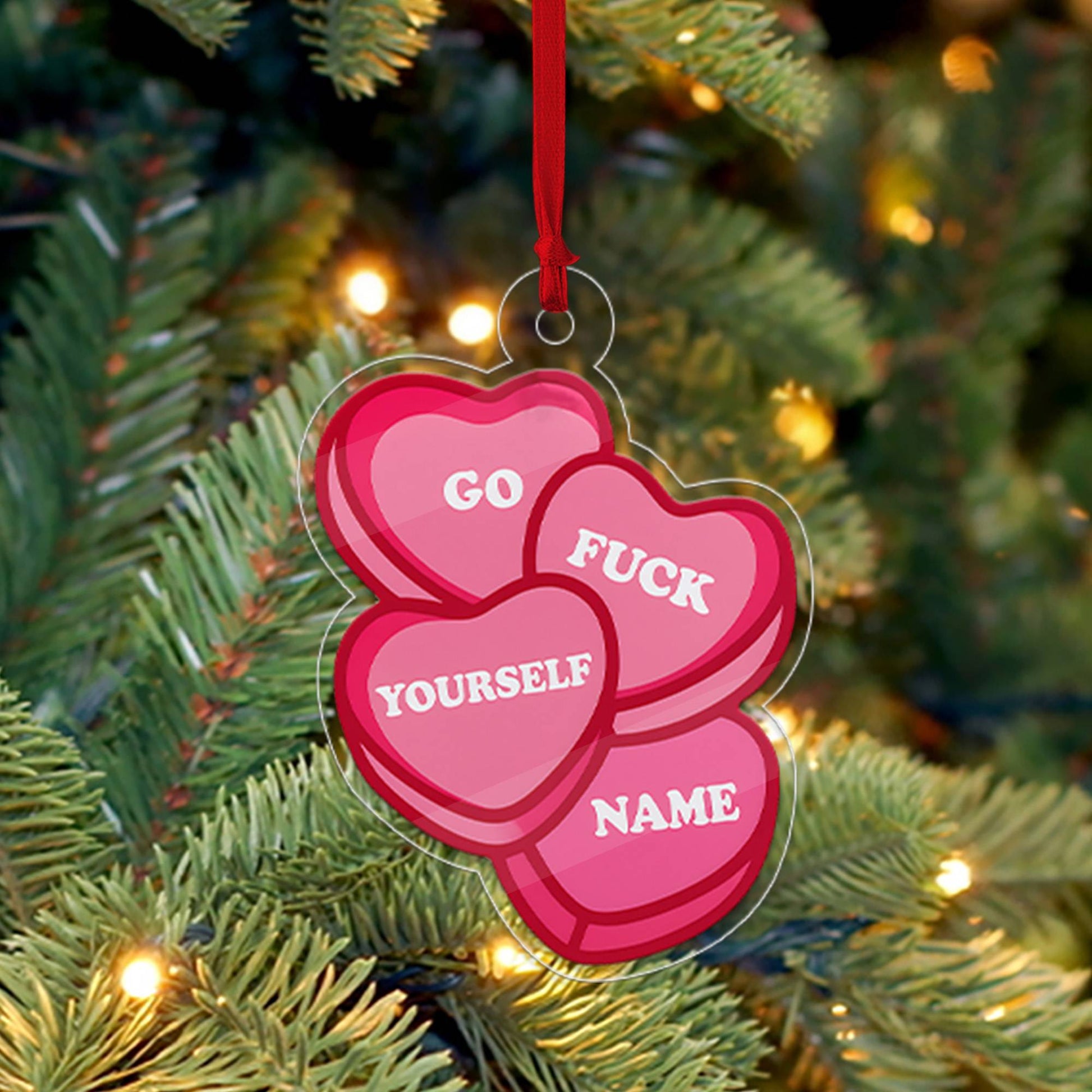 Personalized Go Yourself Sweet Candy Hearts Acrylic Ornament, Funny Adult Humor Christmas Ornament, Holiday Joke Decoration