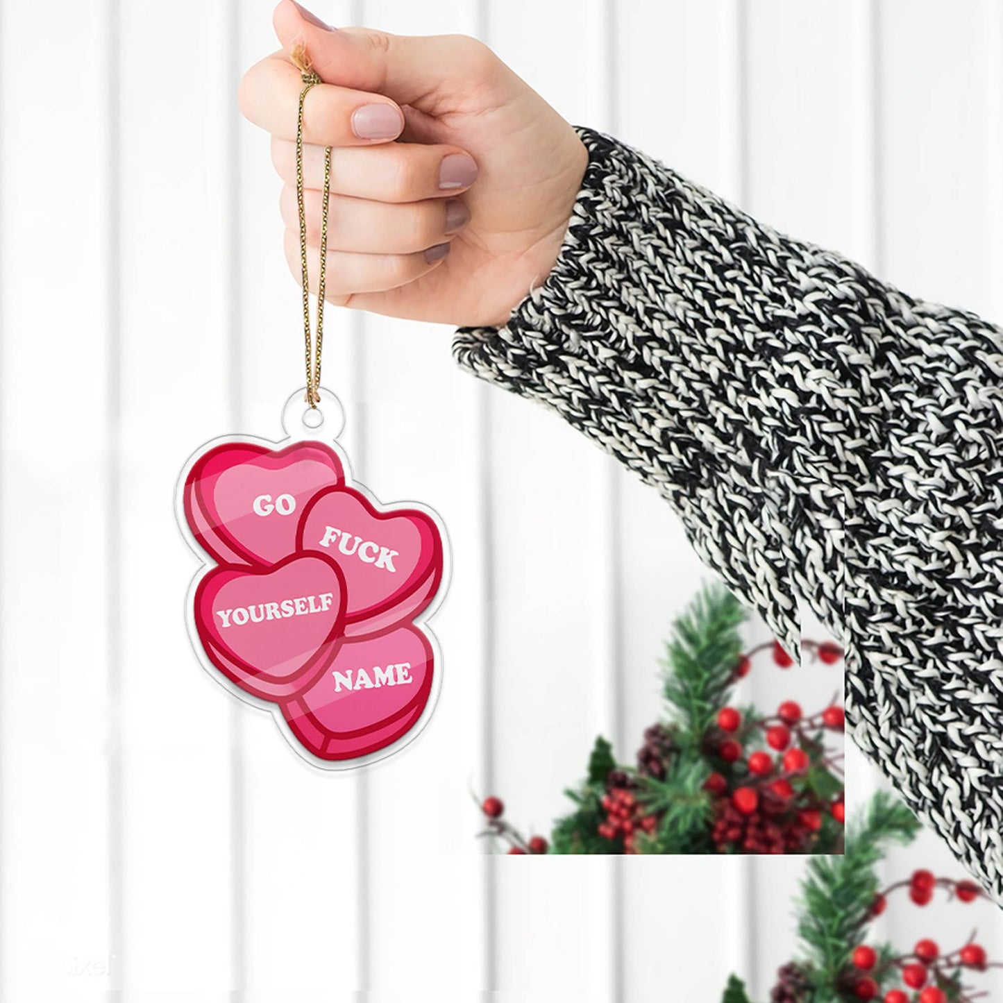 Personalized Go Yourself Sweet Candy Hearts Acrylic Ornament, Funny Adult Humor Christmas Ornament, Holiday Joke Decoration