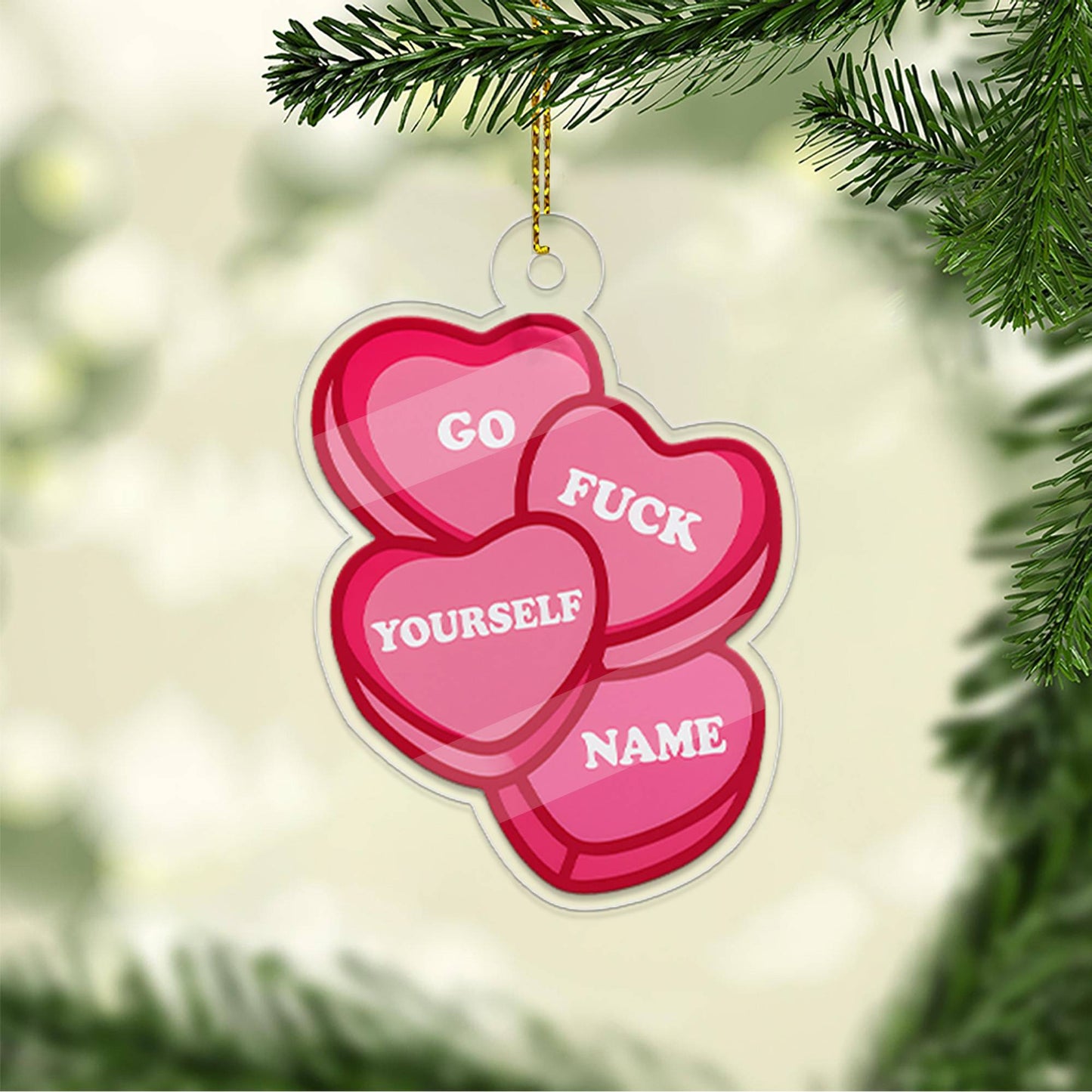 Personalized Go Yourself Sweet Candy Hearts Acrylic Ornament, Funny Adult Humor Christmas Ornament, Holiday Joke Decoration