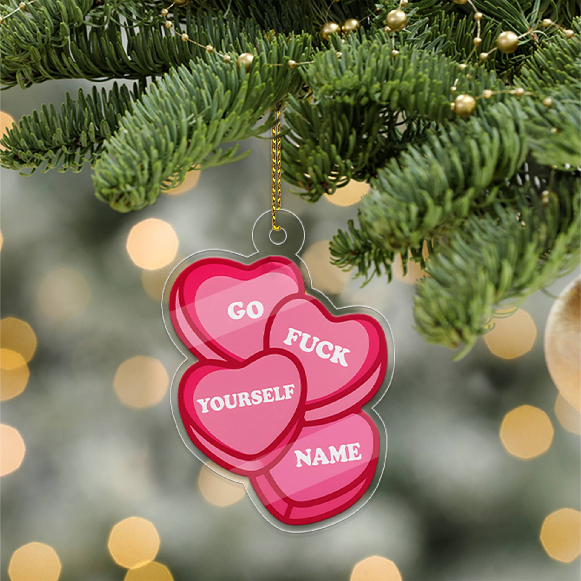 Personalized Go Yourself Sweet Candy Hearts Acrylic Ornament, Funny Adult Humor Christmas Ornament, Holiday Joke Decoration