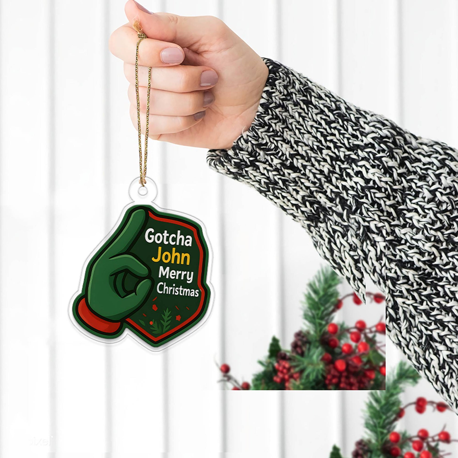 Personalized OK Gotcha Hand Funny Acrylic Ornament, Gift For Friends, Funny Ornament Gift, Funny Gift