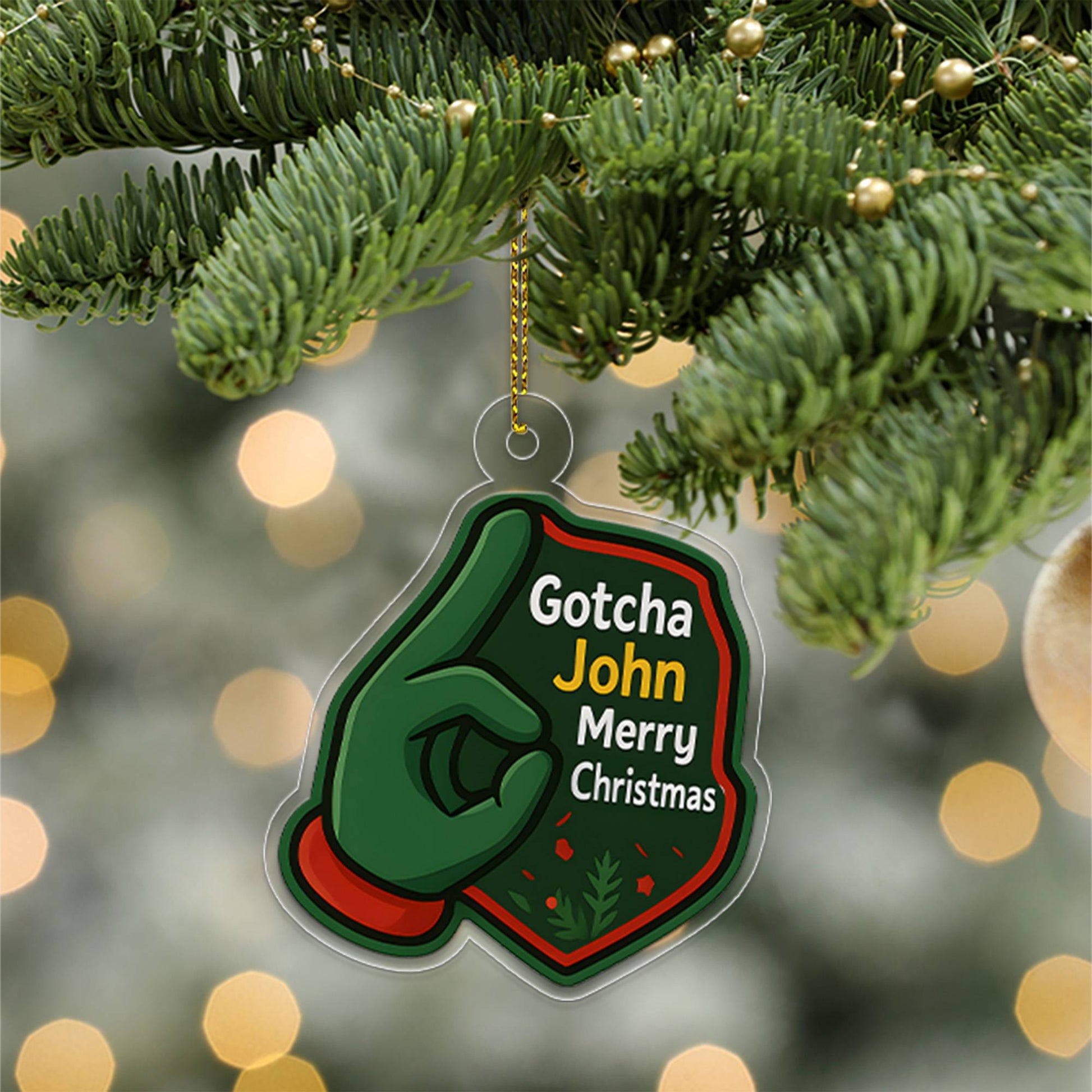 Personalized OK Gotcha Hand Funny Acrylic Ornament, Gift For Friends, Funny Ornament Gift, Funny Gift