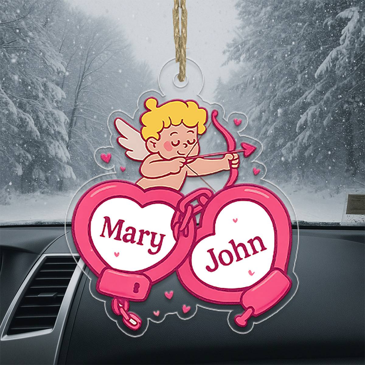 Personalized Handcuffs Heart Ornament, Cupid Love Ornament, Locked in Love, Gift For Couple, Romantic Valentine’s Day Decor