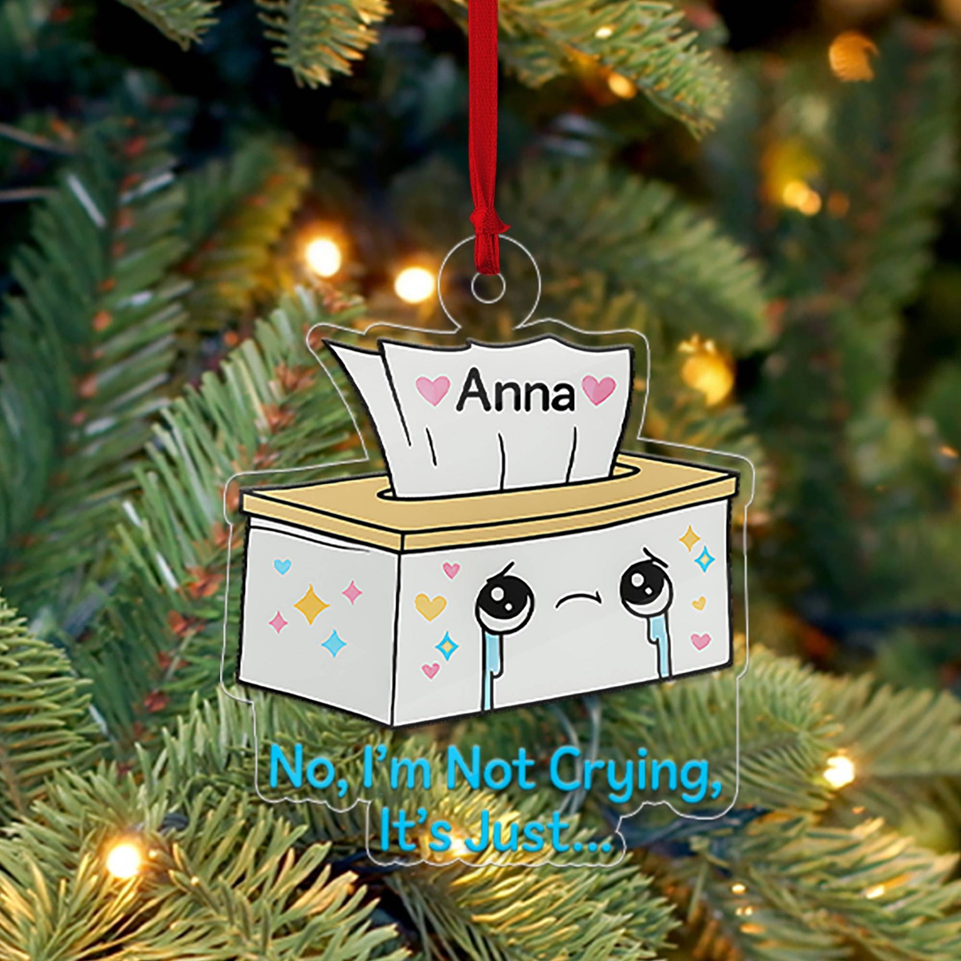 Personalized I'm Not Crying Paper Box Ornament, Funny Tissue Box Christmas Ornament, Custom Gag Gift, Holiday Joke Keepsake