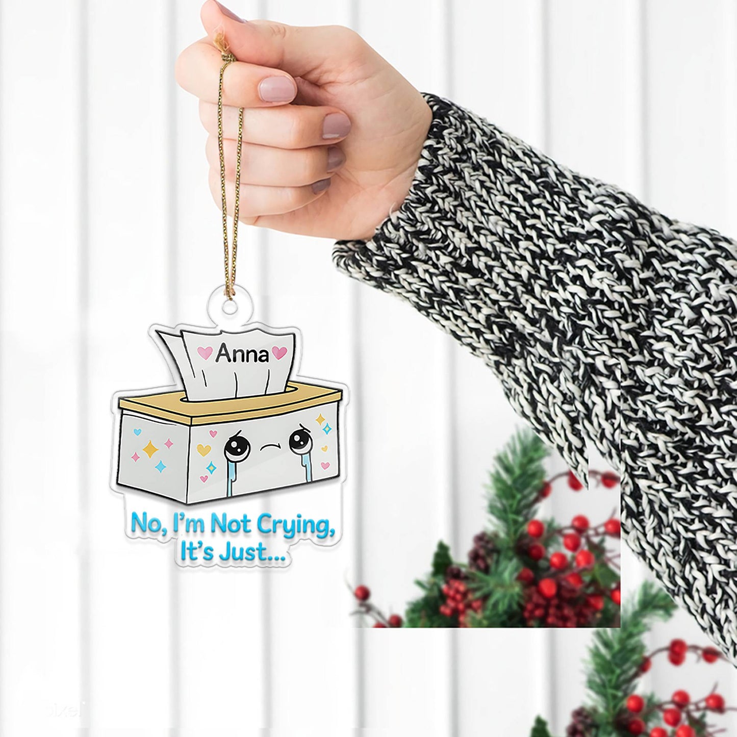 Personalized I'm Not Crying Paper Box Ornament, Funny Tissue Box Christmas Ornament, Custom Gag Gift, Holiday Joke Keepsake