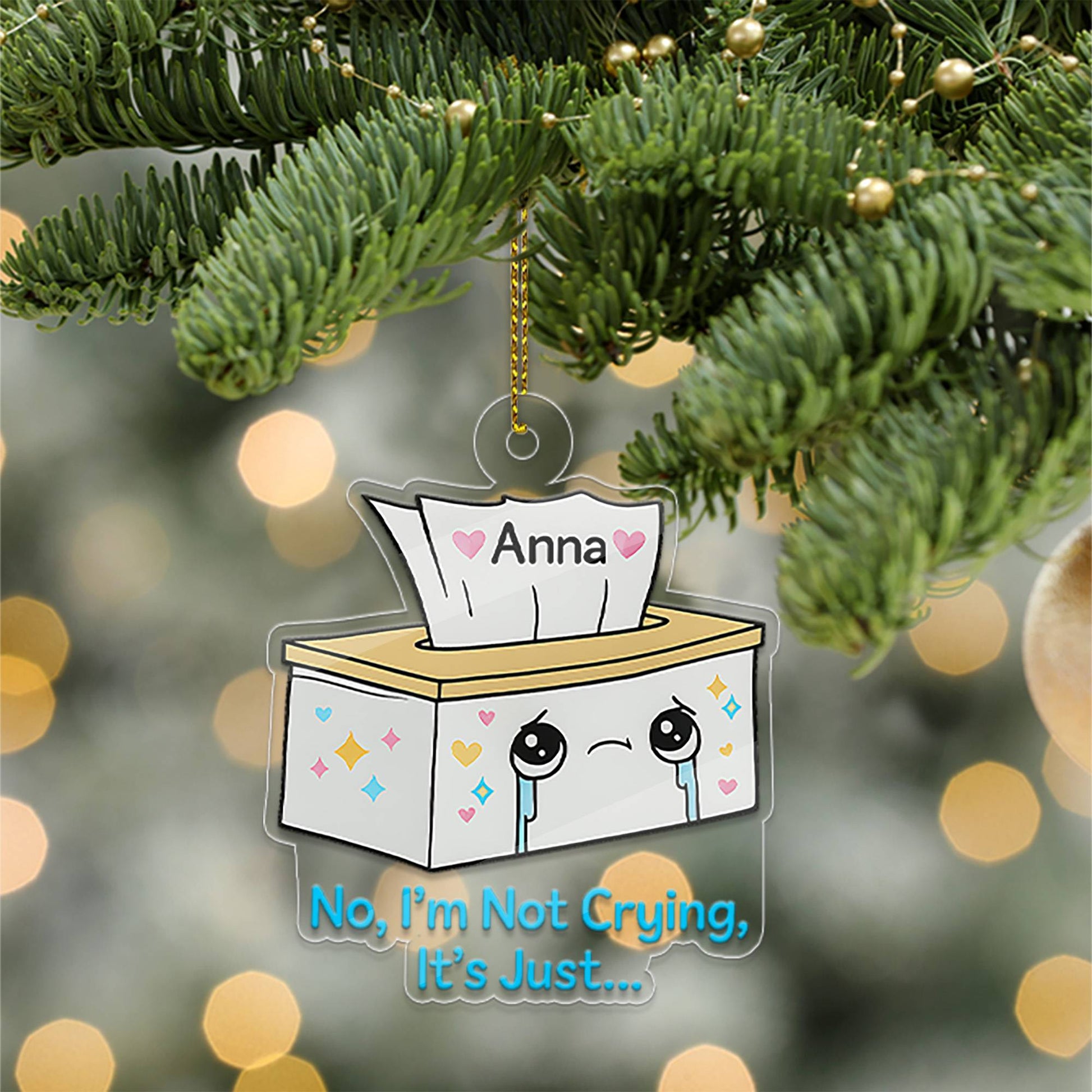 Personalized I'm Not Crying Paper Box Ornament, Funny Tissue Box Christmas Ornament, Custom Gag Gift, Holiday Joke Keepsake