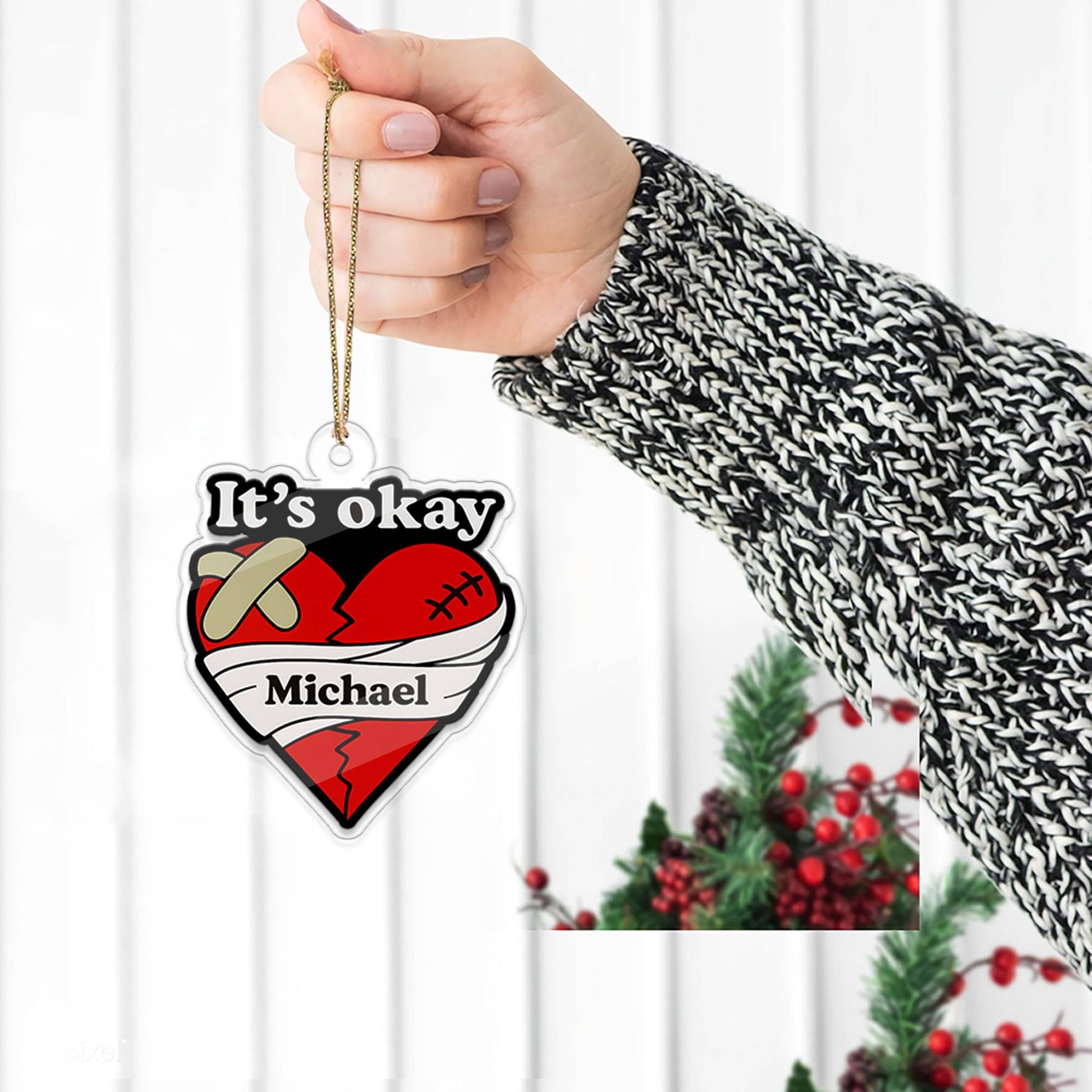 Personalized It's Okay Broken Heart Acrylic Ornament, Funny Ornament Gift, Holiday Xmas Decor, Gift For Friends, Breakup Gift