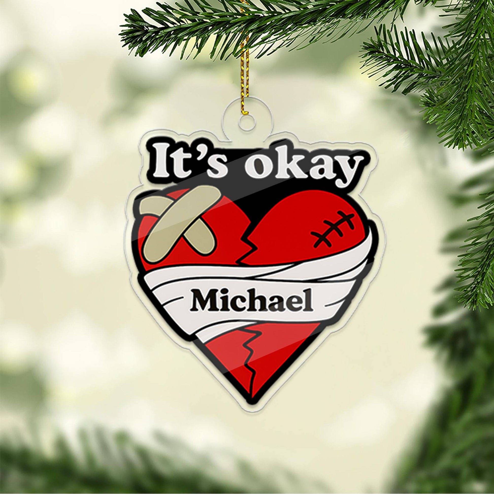 Personalized It's Okay Broken Heart Acrylic Ornament, Funny Ornament Gift, Holiday Xmas Decor, Gift For Friends, Breakup Gift