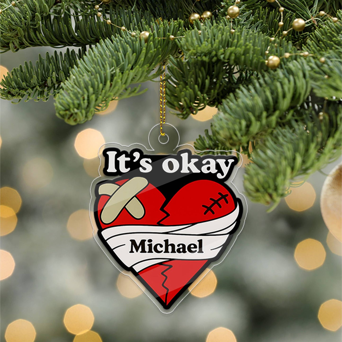 Personalized It's Okay Broken Heart Acrylic Ornament, Funny Ornament Gift, Holiday Xmas Decor, Gift For Friends, Breakup Gift
