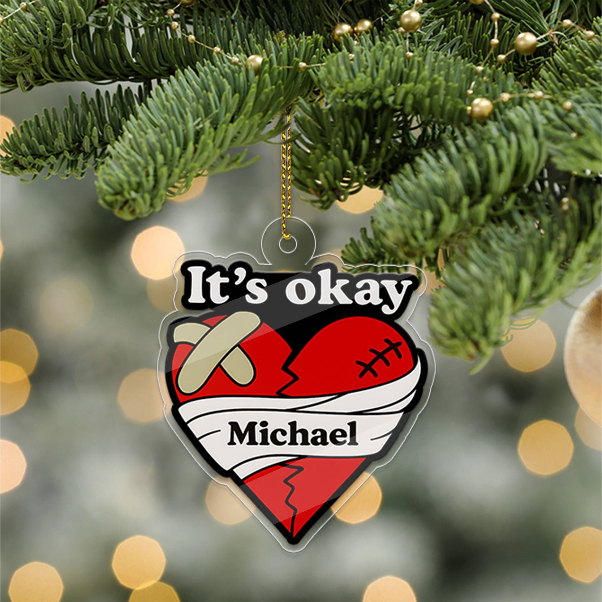 Personalized It's Okay Broken Heart Acrylic Ornament, Funny Ornament Gift, Holiday Xmas Decor, Gift For Friends, Breakup Gift