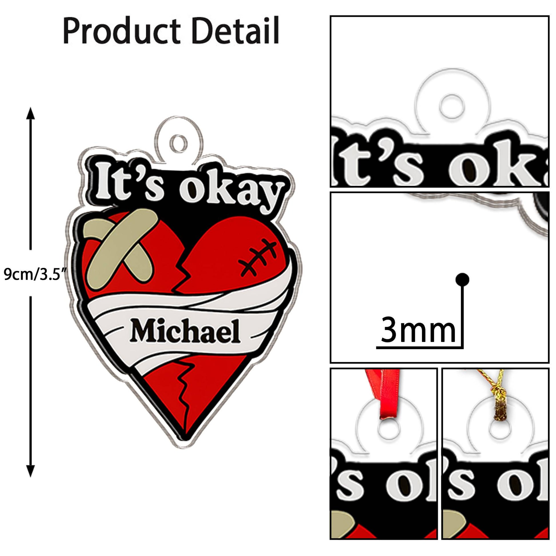 Personalized It's Okay Broken Heart Acrylic Ornament, Funny Ornament Gift, Holiday Xmas Decor, Gift For Friends, Breakup Gift