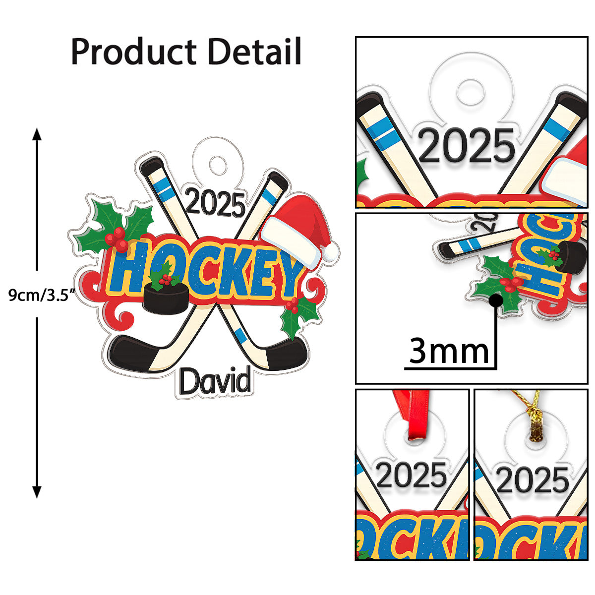 Personalized Name Hockey Acrylic Ornament Christmas Gift