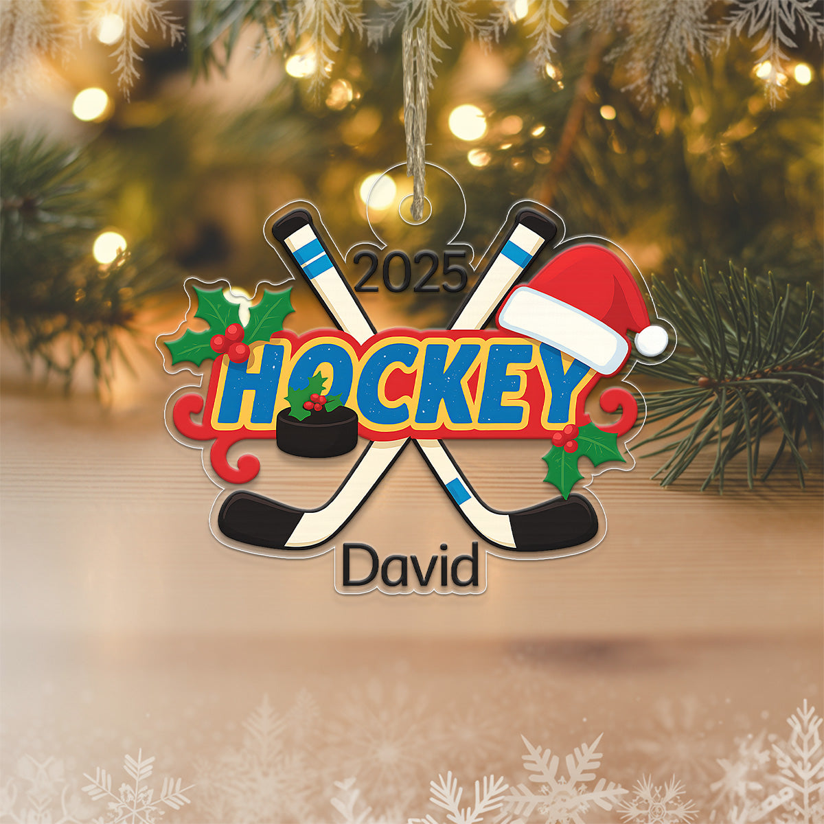 Personalized Name Hockey Acrylic Ornament Christmas Gift