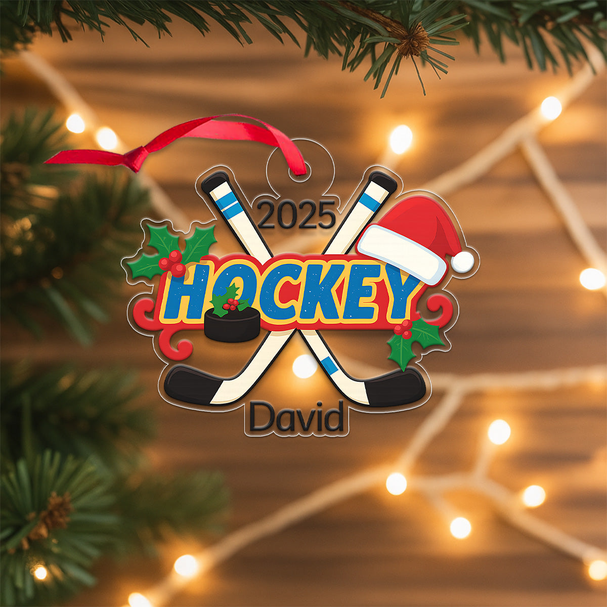 Personalized Name Hockey Acrylic Ornament Christmas Gift