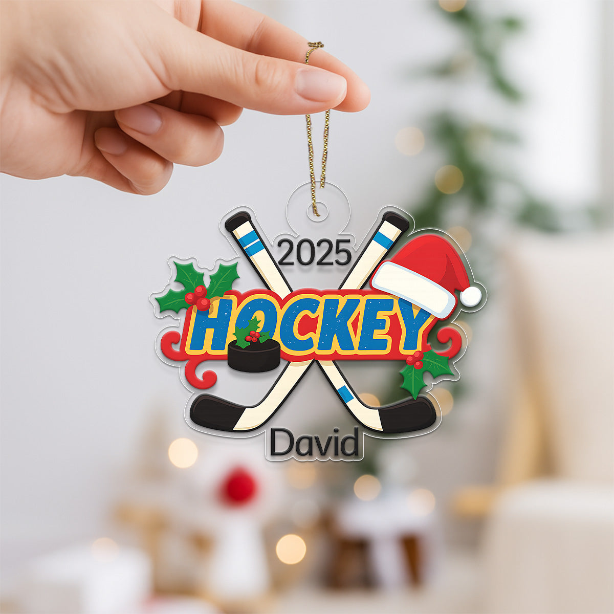 Personalized Name Hockey Acrylic Ornament Christmas Gift