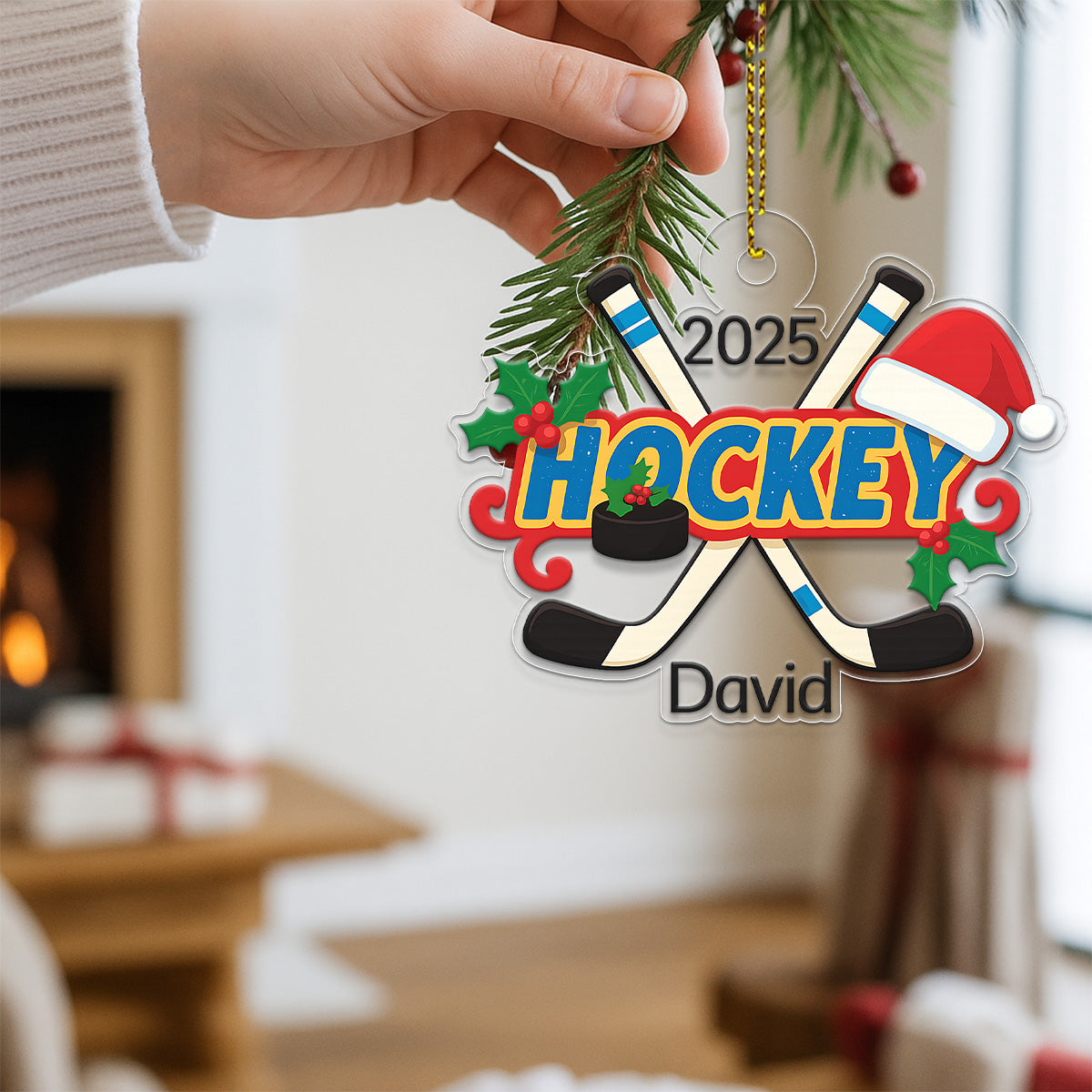 Personalized Name Hockey Acrylic Ornament Christmas Gift