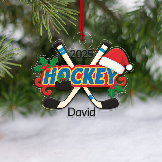 Personalized Name Hockey Acrylic Ornament Christmas Gift