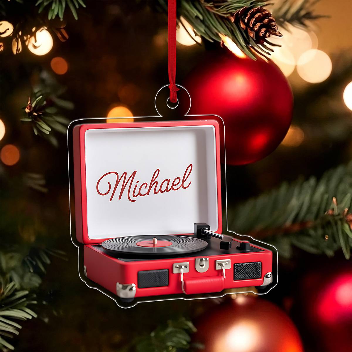 Personalized Vinyl Record Machine Ornament, Keepsake For Music Lovers, Vinyl Record Christmas Gift, Hanging Ornament For The Tree