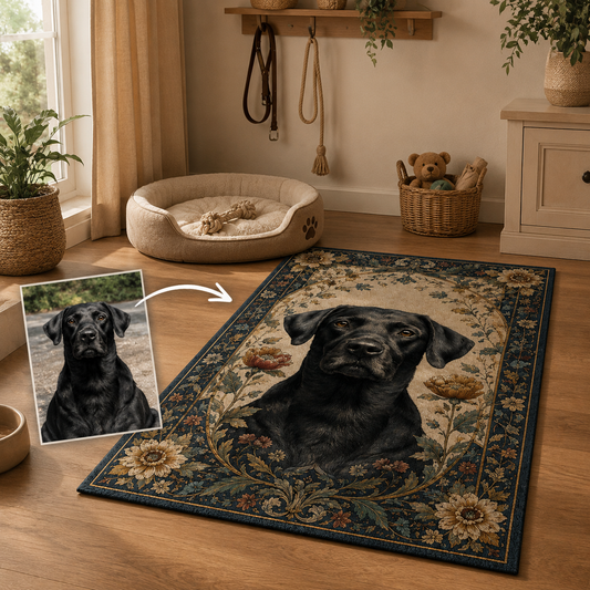 Custom Photo Dog Floral Area Rug | Gift For Dog Lovers
