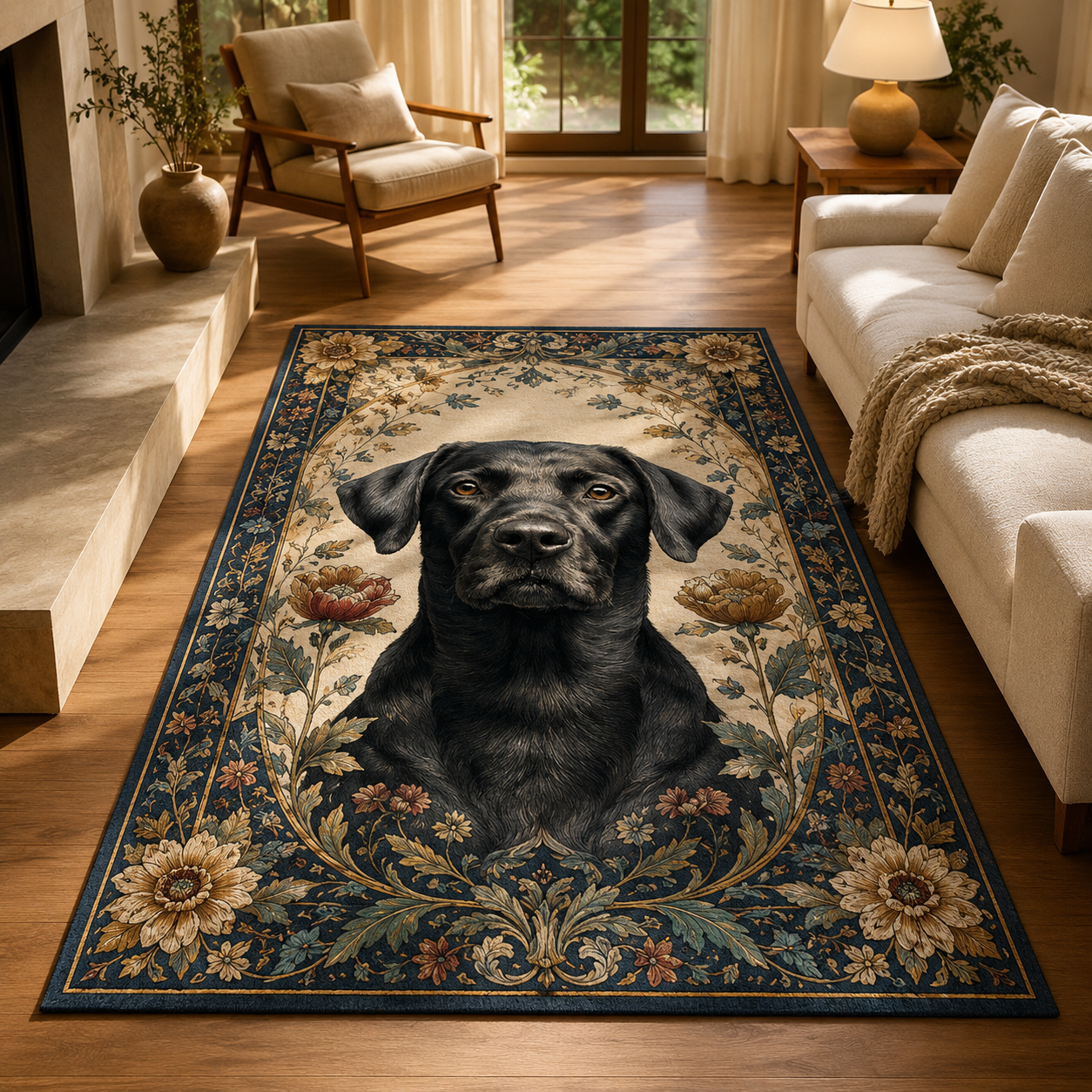Custom Photo Dog Floral Area Rug | Gift For Dog Lovers