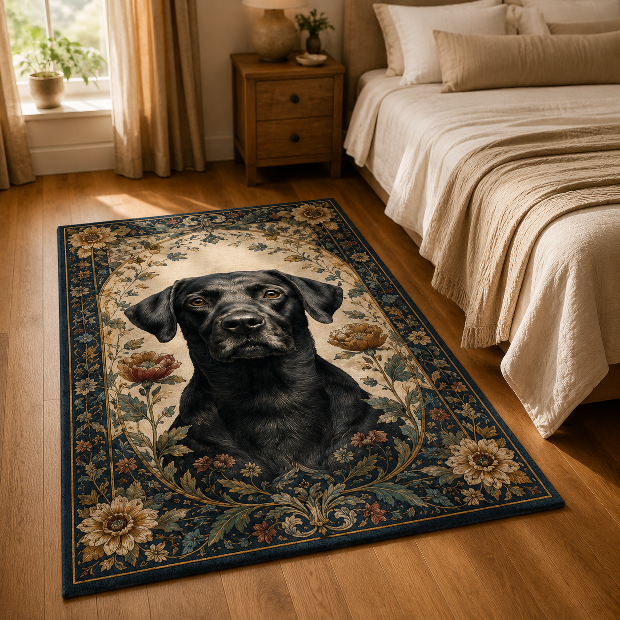 Custom Photo Dog Floral Area Rug | Gift For Dog Lovers