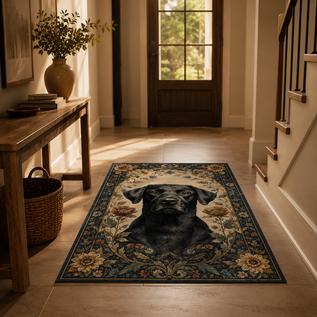 Custom Photo Dog Floral Area Rug | Gift For Dog Lovers