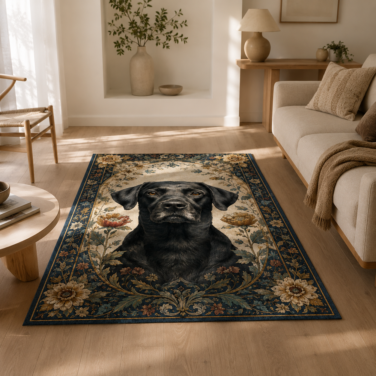 Custom Photo Dog Floral Area Rug | Gift For Dog Lovers