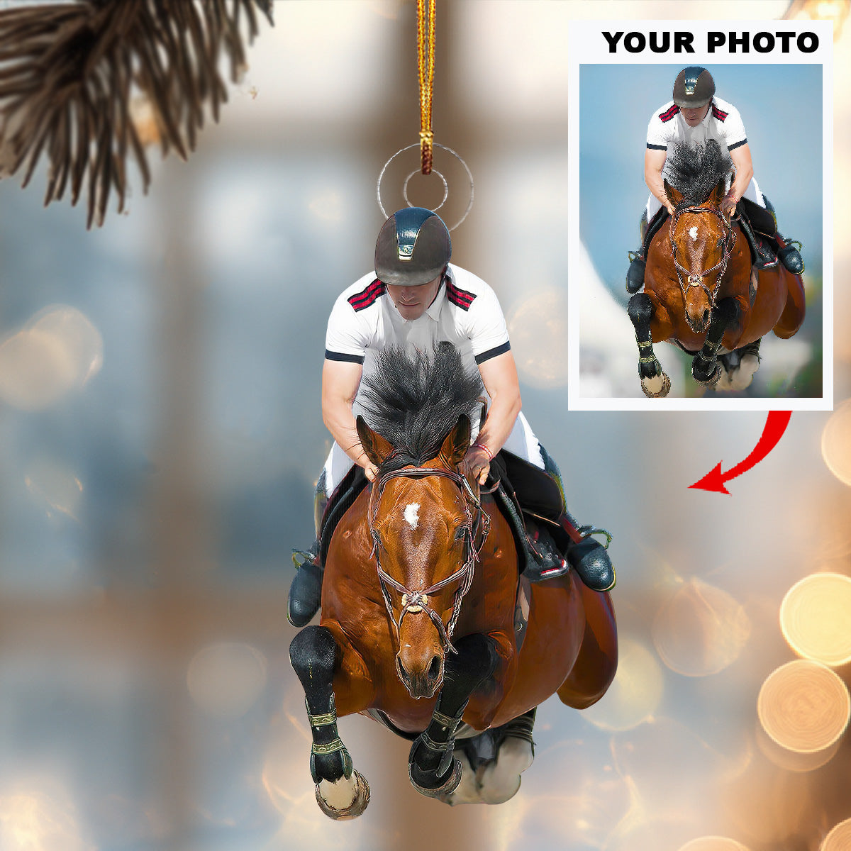 Custom Photo Horseback Riding Ornament | Personalized Acrylic Equestrian Christmas Tree Keepsake THH25