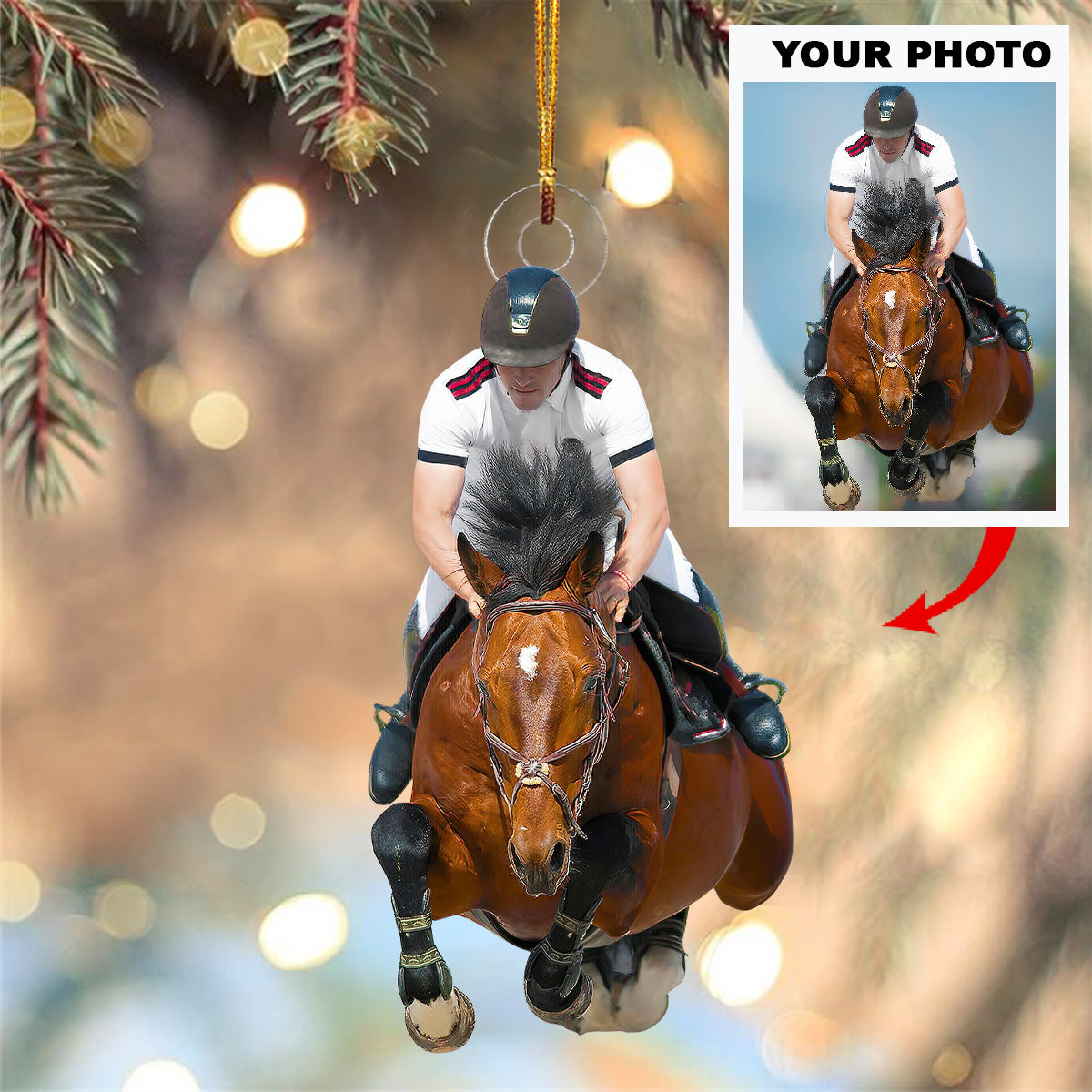 Custom Photo Horseback Riding Ornament | Personalized Acrylic Equestrian Christmas Tree Keepsake THH25