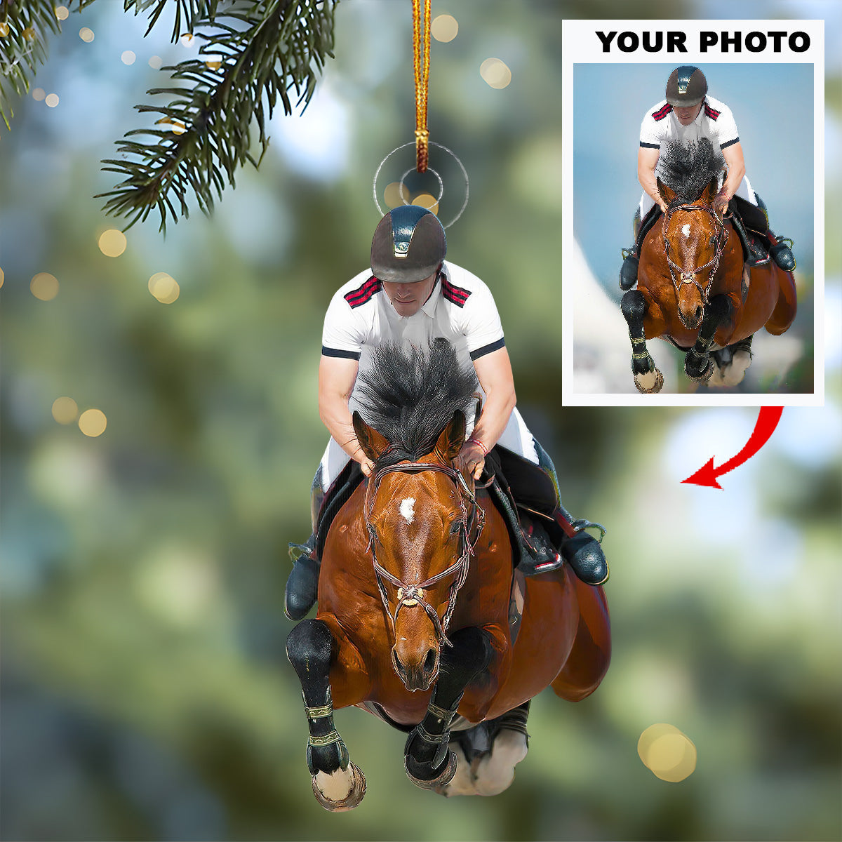 Custom Photo Horseback Riding Ornament | Personalized Acrylic Equestrian Christmas Tree Keepsake THH25