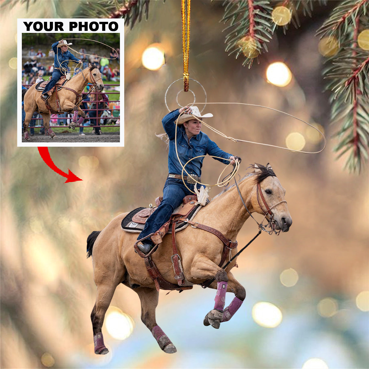 Custom Photo Horseback Riding Ornament | Personalized Acrylic Equestrian Christmas Tree Keepsake THH28