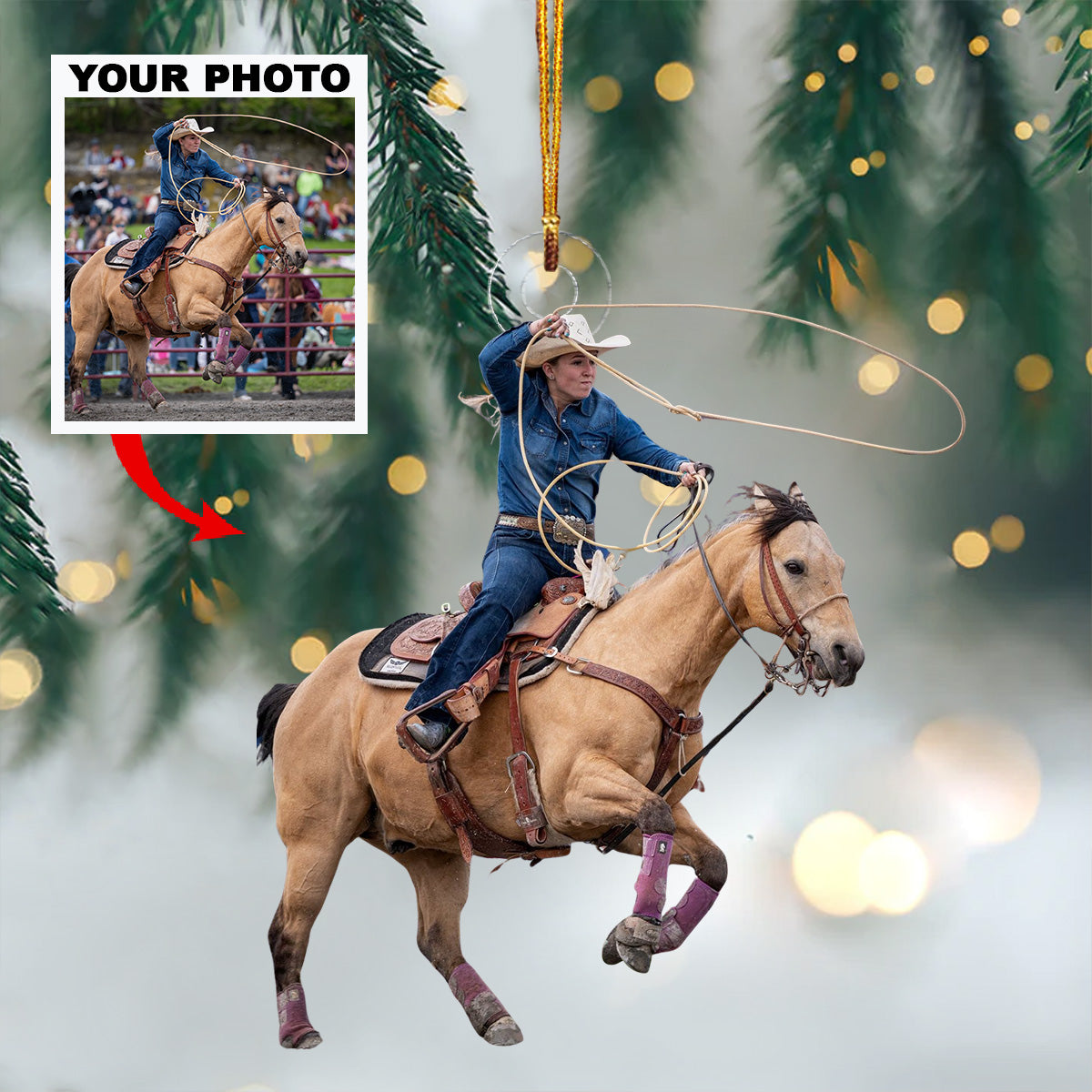 Custom Photo Horseback Riding Ornament | Personalized Acrylic Equestrian Christmas Tree Keepsake THH28
