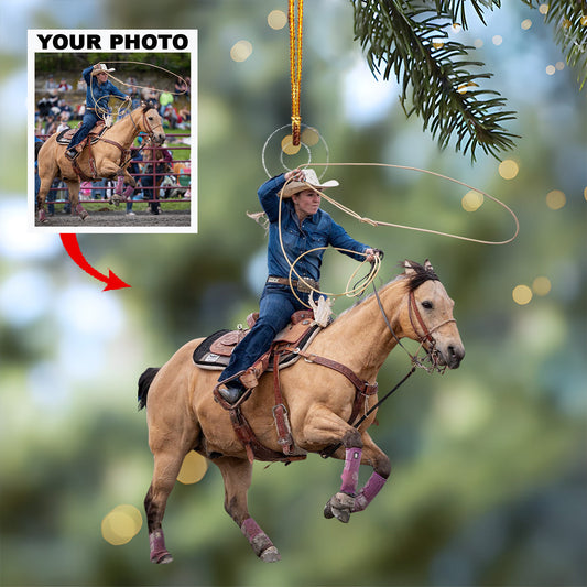 Custom Photo Horseback Riding Ornament | Personalized Acrylic Equestrian Christmas Tree Keepsake THH28